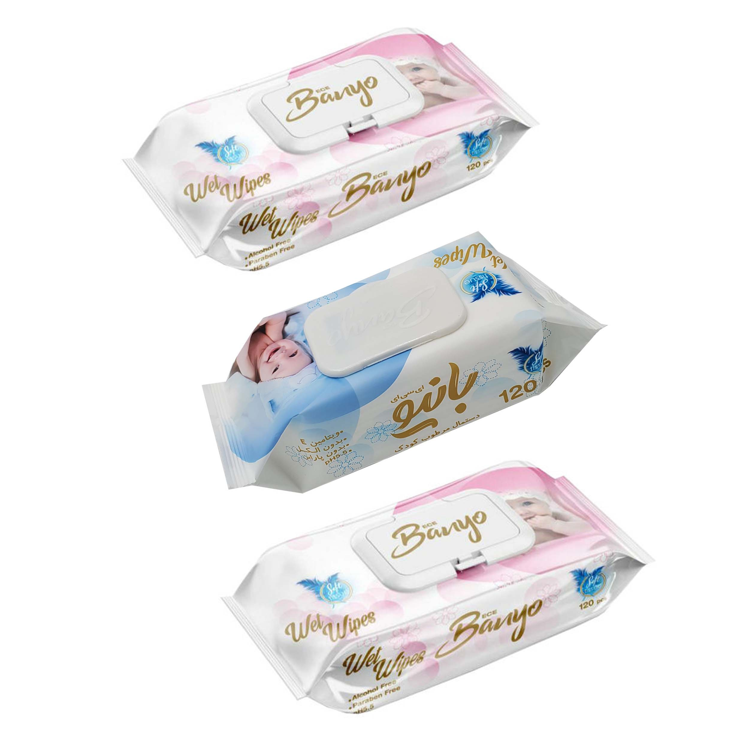 دستمال مرطوب کودک بانیو مدل 120 مجموعه 3 عددی