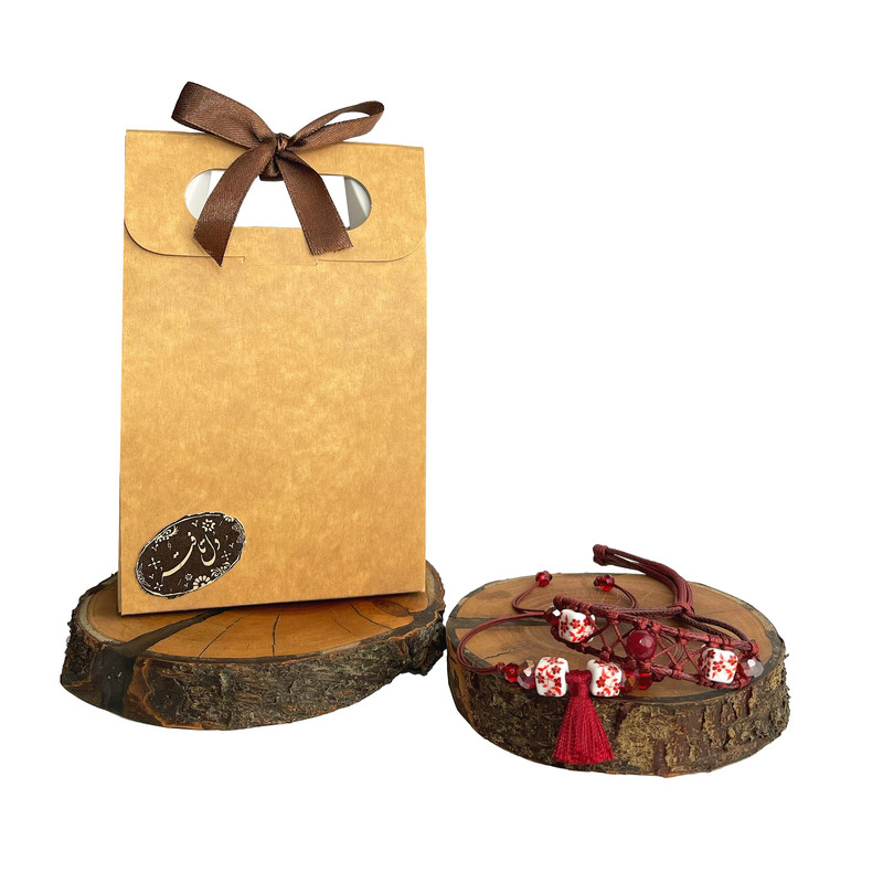 دستبند زنانه دل تافته مدل چرمی کد Del_CB08 مجموعه دو عددی