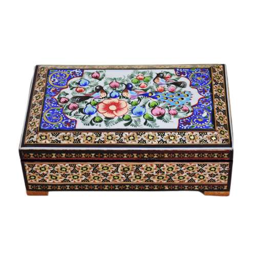 جعبه جواهرات خاتم کاری مدل گل و مرغ 14