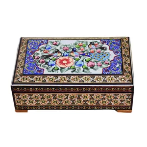 جعبه جواهرات خاتم کاری مدل گل و مرغ کد 16