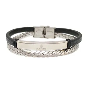 دستبند مردانه مدل چرم و زنجیر