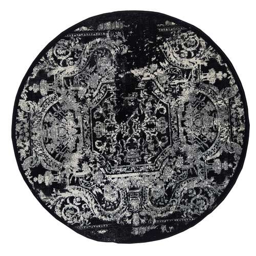 فرش ماشینی مدل گرد کد 018K زمینه مشکی
