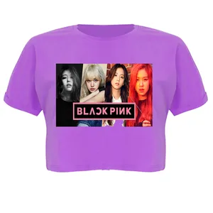 کراپ‌تاپ آستین کوتاه زنانه مدل BLACK PINK کد P05 رنگ بنفش