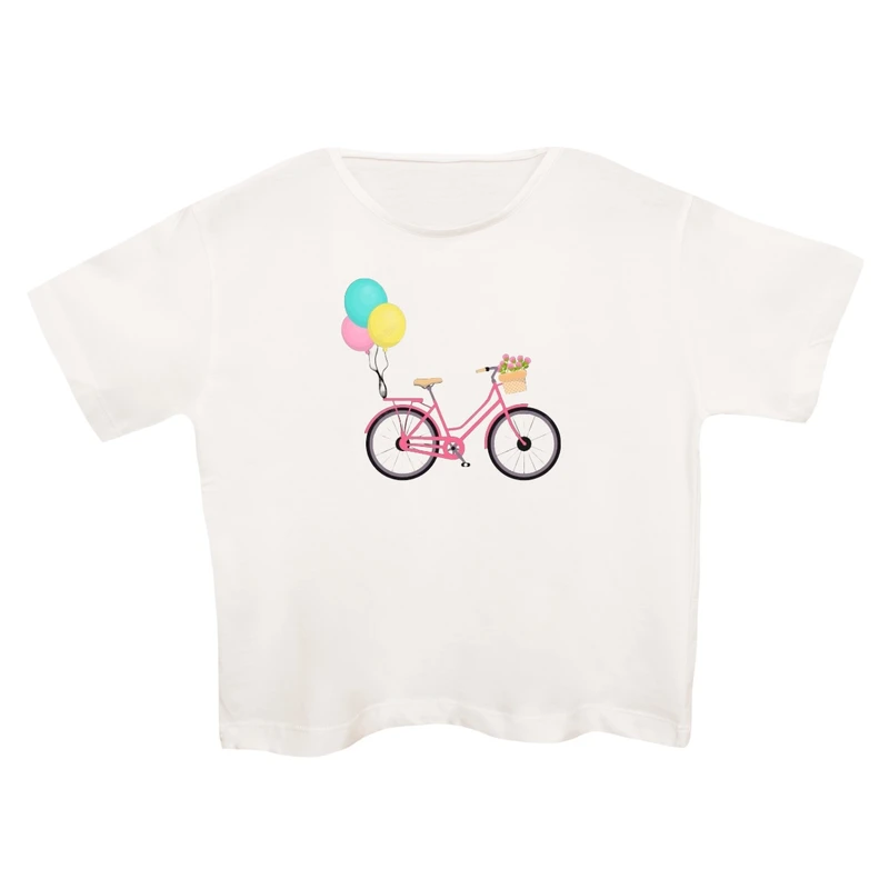 کراپ‌تی شرت آستین کوتاه زنانه مدل دوچرخه کد 7