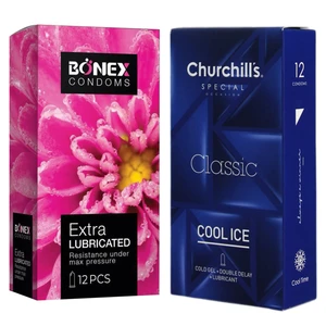 کاندوم چرچیلز مدل Cool Ice بسته 12 عددی به همراه کاندوم بونکس مدل Extra Lubricated بسته 12 عددی