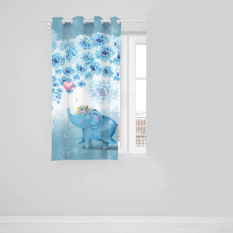 پرده مدل مخمل پانچی طرح فیل کد 8023R سایز 140x190 سانتی متر