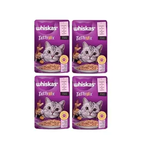 پوچ گربه بالغ ویسکاس مدل تستی میکس طعم ماهی سالمون و هویج وزن 85 گرم مجموعه 4 عددی