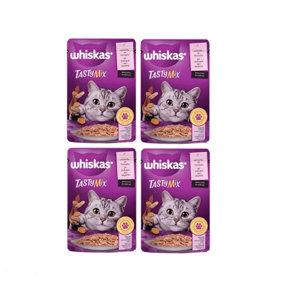 پوچ گربه بالغ ویسکاس مدل تستی میکس طعم ماهی سالمون و هویج وزن 85 گرم مجموعه 4 عددی