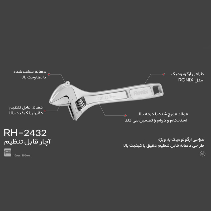 آچار فرانسه رونیکس مدل 2432RH سایز 10 میلی متر آچار فرانسه رونیکس مدل 2432RH سایز 10 میلی متر