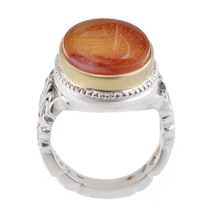 انگشتر نقره مردانه مدل بازرگانی میلادی عقیق یمنی کهنه خطاطی یا علی رکاب دست ساز کد AM_2616