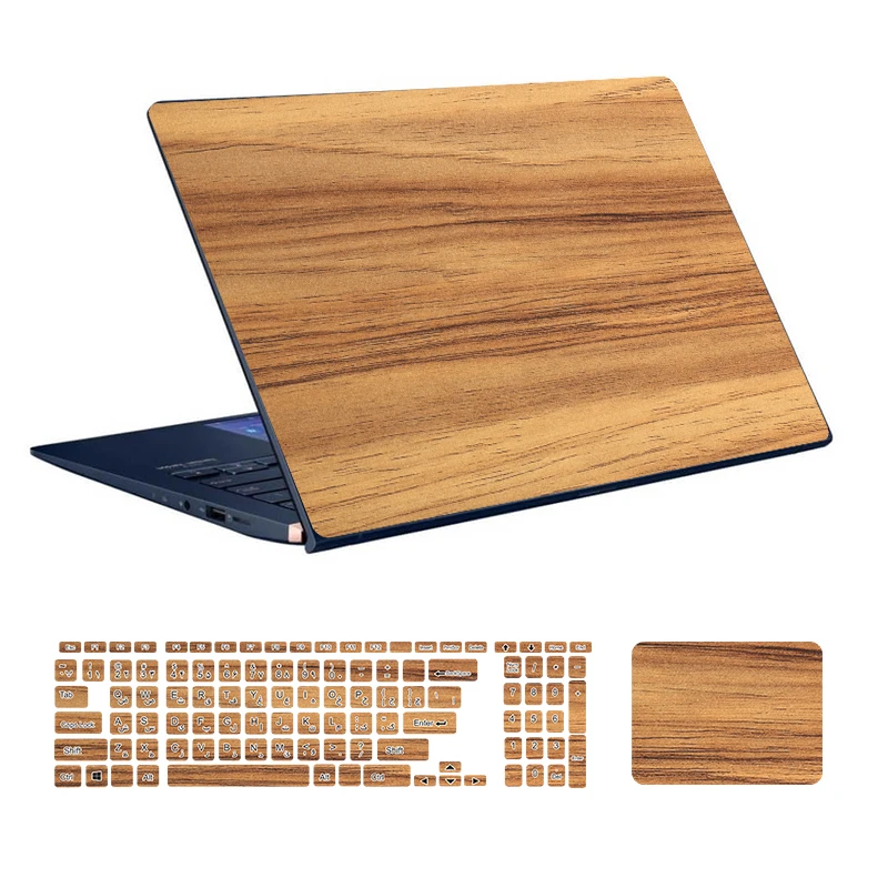 استیکر لپ تاپ توییجین و موییجین طرح WOOD کد 22 مناسب برای لپ تاپ 15.6 اینچ به همراه برچسب حروف فارسی کیبورد