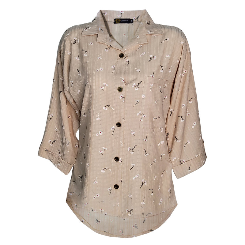 شومیز آستین بلند زنانه مدل گلدار رنگ کرم