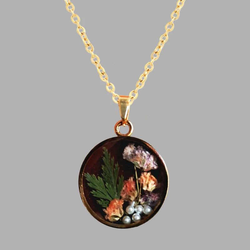 گردنبند زنانه مدل گل طبیعی و مروارید کد Art81