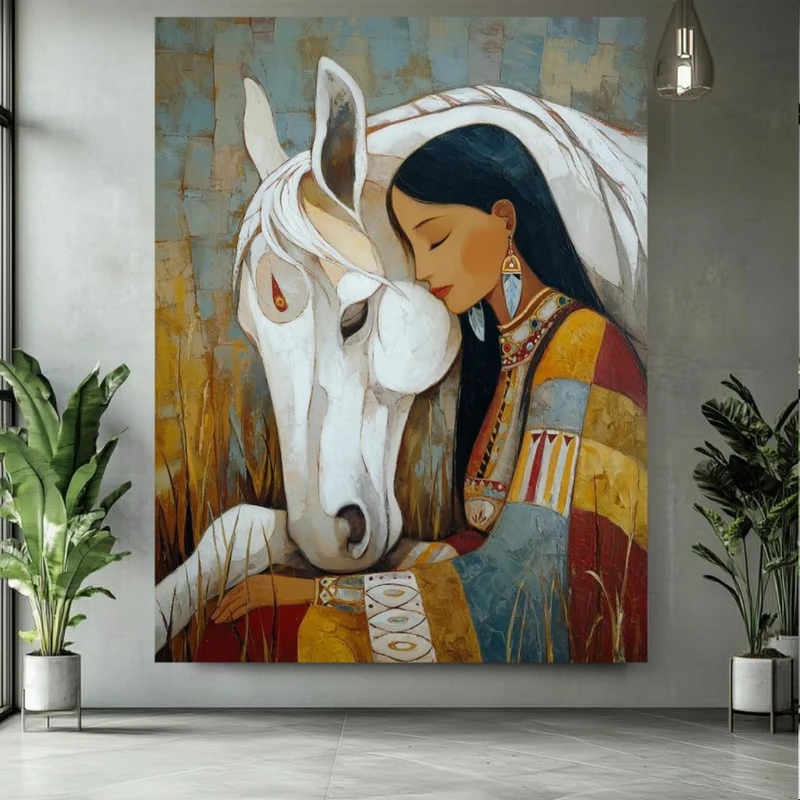 تابلو بوم طرح مخمل نجوای آرام مدل اسب سفید کد PY482