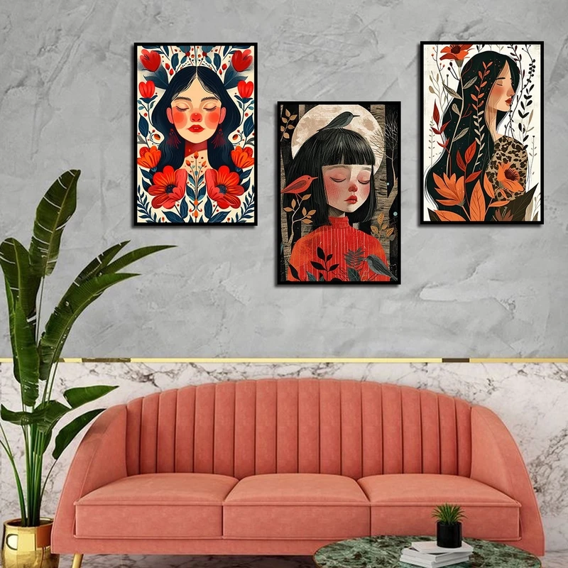 تابلو بکلیت طرح نقاشی فانتزی مدل شاین اکلیلی B-2317 فریم مشکی مجموعه 3 عددی