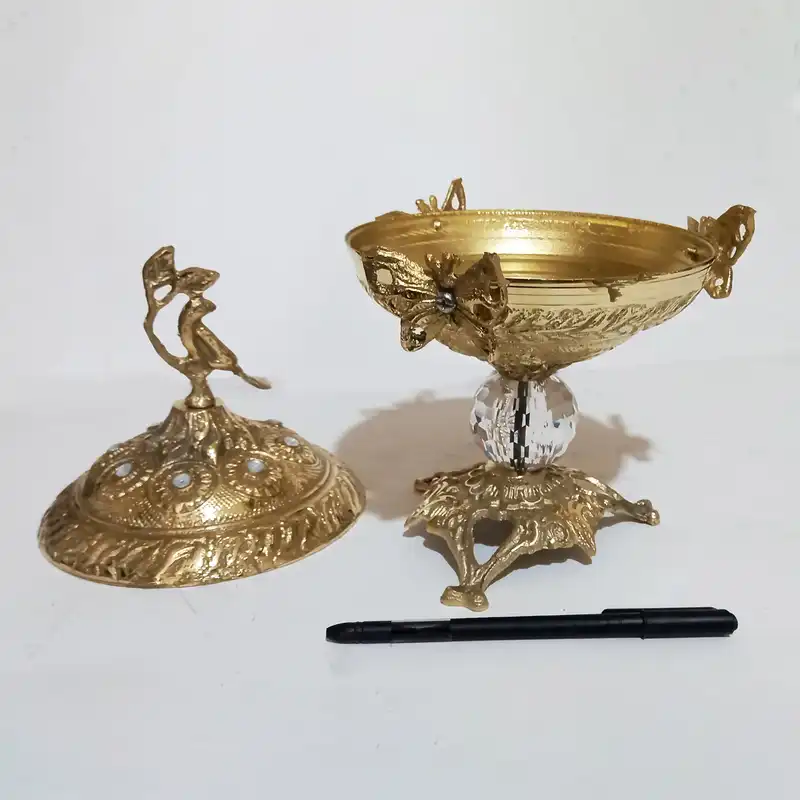 شکلات خوری و قندان برنزی مدل گل و بلبل بسته 2 عددی