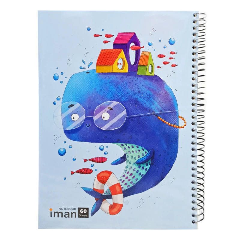 دفتر مشق 60 برگ ایمان طرح حاشیه دار مدل دلفین و خانه ماهی ها کد 02