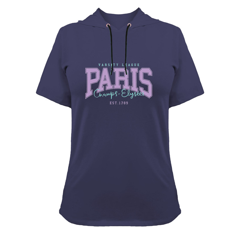 تی شرت کلاه دار آستین کوتاه زنانه مدل G140209231 رنگ سرمه ای