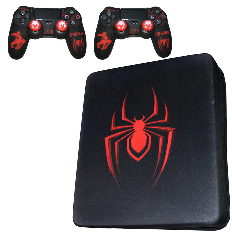 کیف حمل کنسول بازی پلی استیشن 4 مدل SPIDER MAN RR به همراه محافظ دسته و روکش آنالوگ