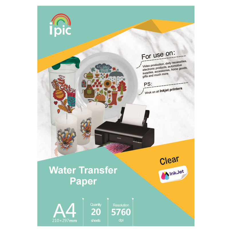 کاغذ چاپ آی پیک مدل ترانسفر در آب جوهر افشان سایز A4 بسته 20 عددی