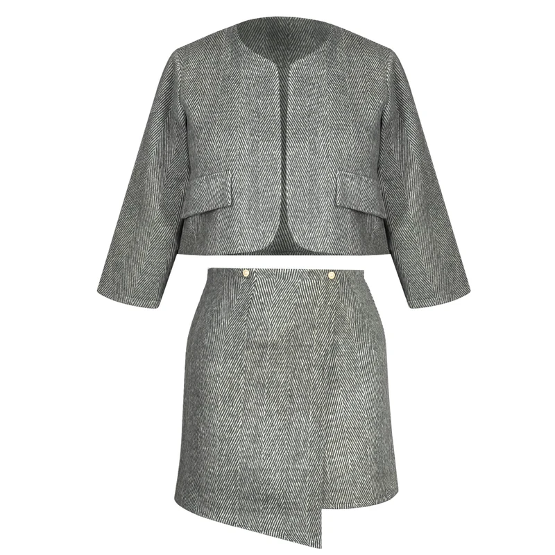 ست کت و دامن رسمی زنانه مدل پشمی کجراه کد ak1469