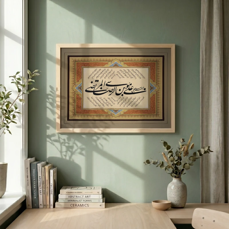 تابلو طرح صلوات خاصه امام رضا (ع) مدل G14446 فریم کرم روشن