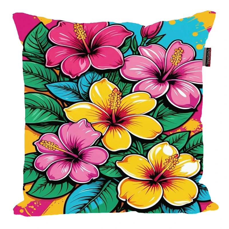 کوسن پاد آفرین مدل فانتزی مینیمال طرح گل و گیاه رنگی کد p18