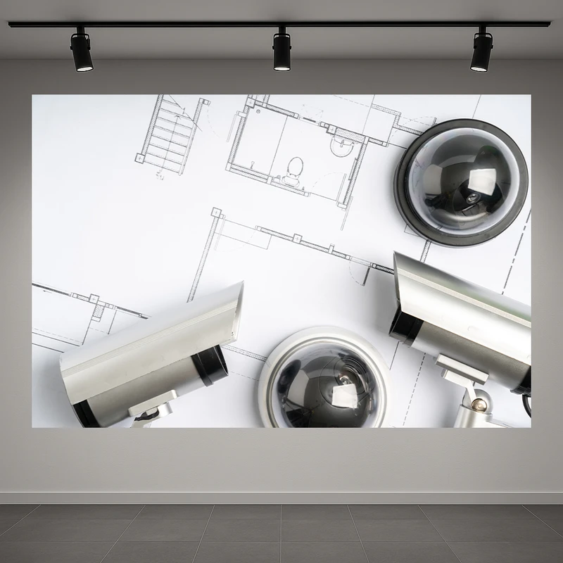 تابلو بوم طرح مخمل دوربین های مداربسته مدل نقشه معماری کد AR3059029