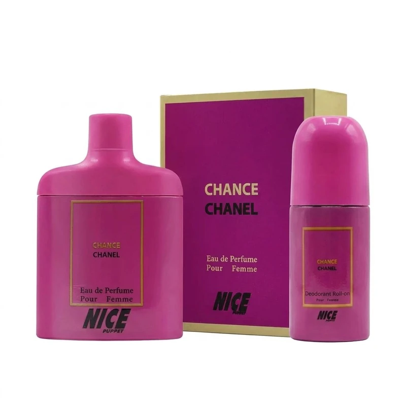 ست ادوپرفیوم زنانه نایس پاپت مدل Chance Chanel با رایحه گرم و شیرین حجم 85 میلی لیتر و رول دئودورانت زنانه نایس پاپت مدل Chance Chanel با رایحه شیرین و گلی حجم 60 میلی لیتر