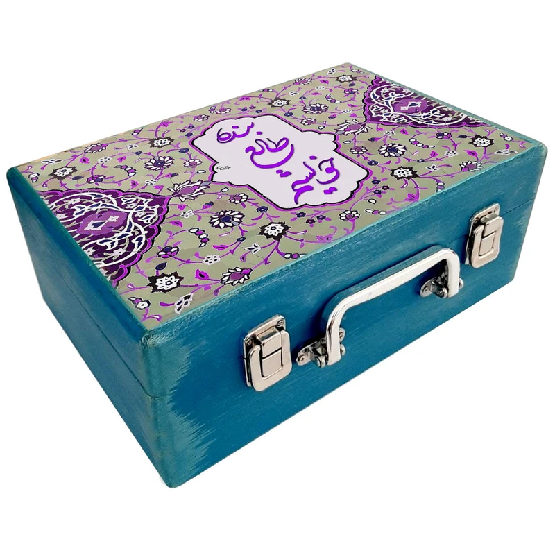 جعبه هدیه چوبی مدل چمدان طرح کاشی سنتی کد WS148
