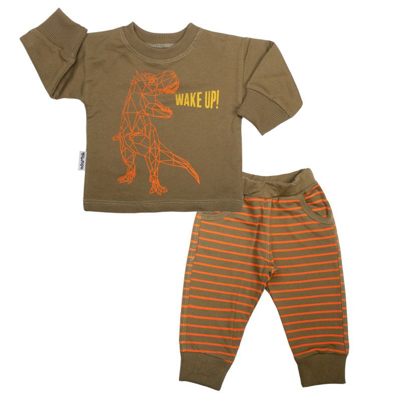 ست تی شرت و شلوار نوزادی آدمک مدل دایناسور کد 117661 رنگ زیتونی -  - 1