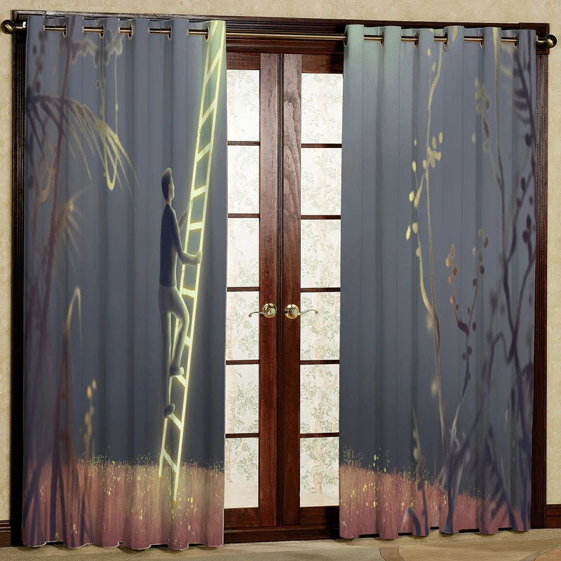  پرده بارمان دکور طرح نردبان مدل هازان پانچی کد 28-2327 W سایز 140x280 سانتی متر