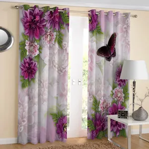 پرده مدل هازان چاپی طرح گل و پروانه  کد 2167 سایز 140x280  سانتی متر