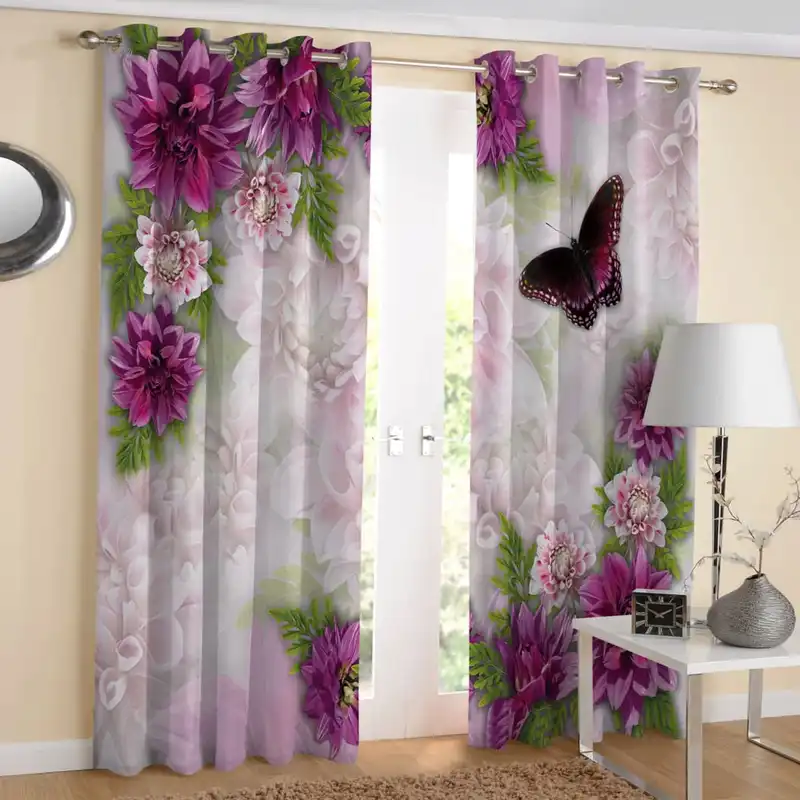 پرده مدل هازان چاپی طرح گل و پروانه  کد 2167 سایز 140x280  سانتی متر