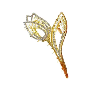 کلیپس مو زنانه مدل فلزی طرح گل رز و مرواریدی