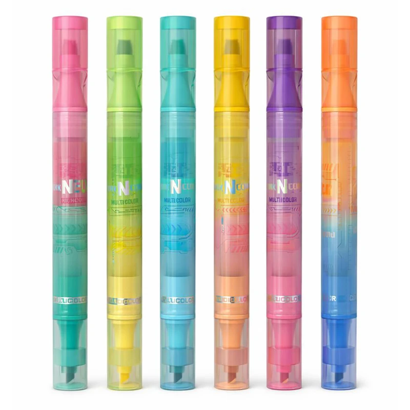 ماژیک علامت گذار مدل دو سر نئونی بسته 6 عددی