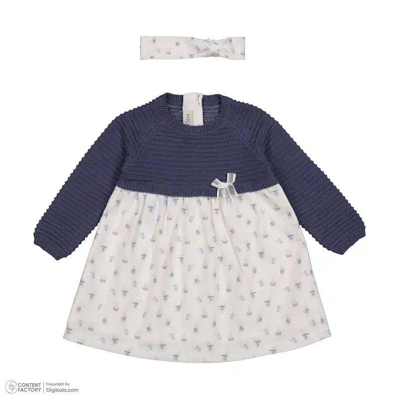 ست پیراهن و هدبند نوزادی دخترانه ایندیگو مدل 231701