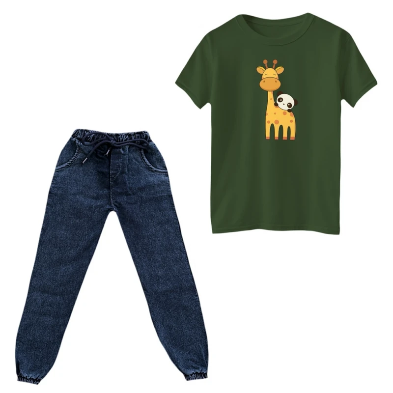 ست تی‌شرت و شلوار دخترانه مدل زرافه کد ۲۳