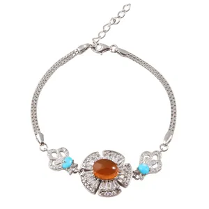 دستبند نقره زنانه بازرگانی میلادی مدل سنگ عقیق و فیروزه کد DP_516