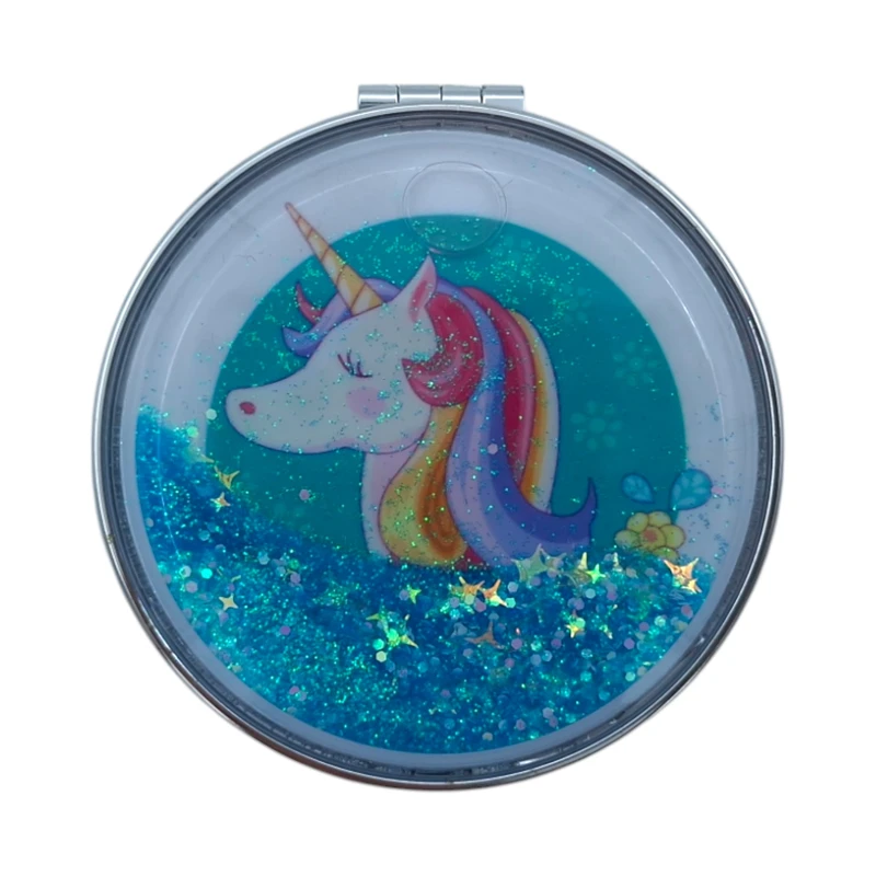 آینه آرایشی تاشو جیبی مدل دوطرفه طرح آکواریومی یونیکورن
