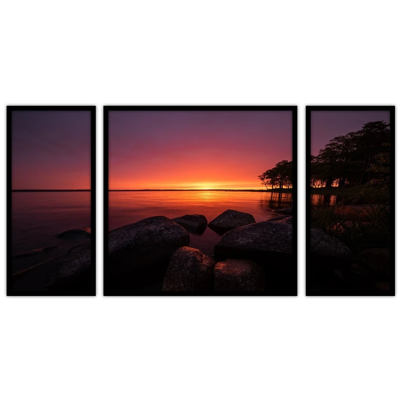 تابلو بکلیت طرح غروب آفتاب دریا و ساحل مدل B-bu3423 مجموعه 3 عددی