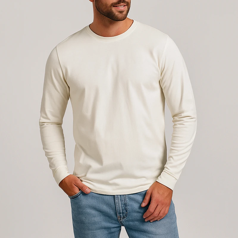 تی شرت آستین بلند مردانه رانژ مدل   ساده کد 23RA05 - 423 رنگ شیری