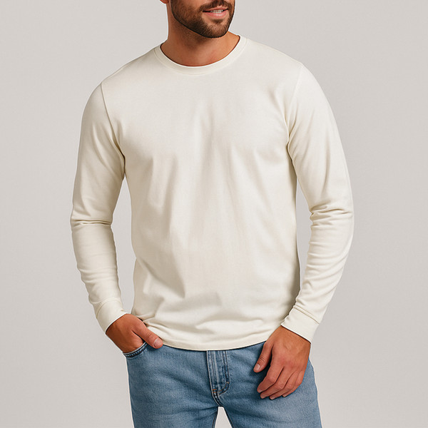 تی شرت آستین بلند مردانه رانژ مدل ساده کد 23RA05 - 423 رنگ شیری