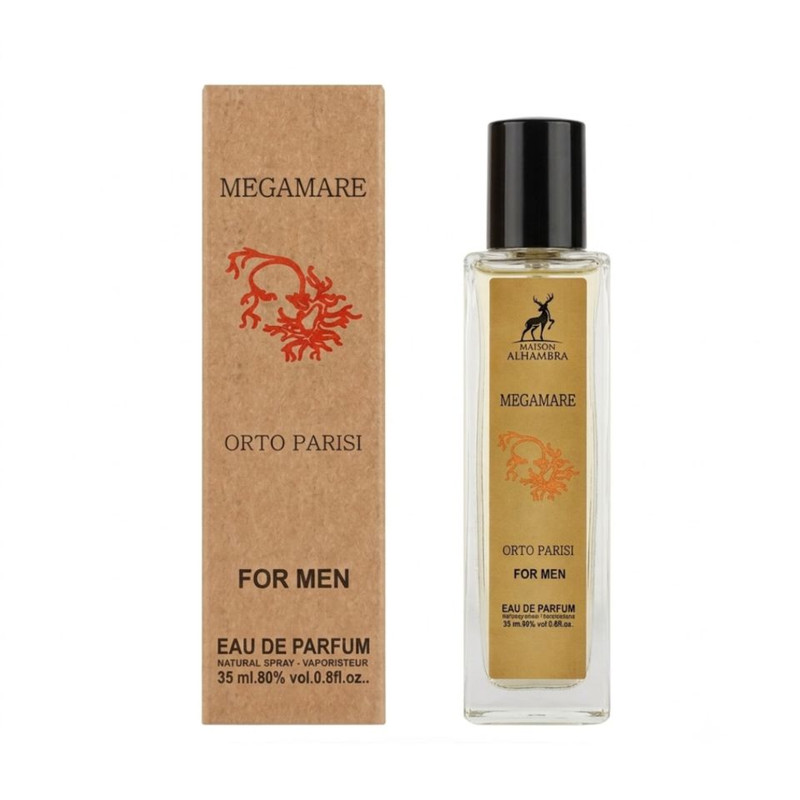 عطر جیبی مردانه الحمبرا مدل MEGAMARE ORTO PARISI با رایحه خنک و تلخ و دریایی حجم 35 میلی‌لیتر