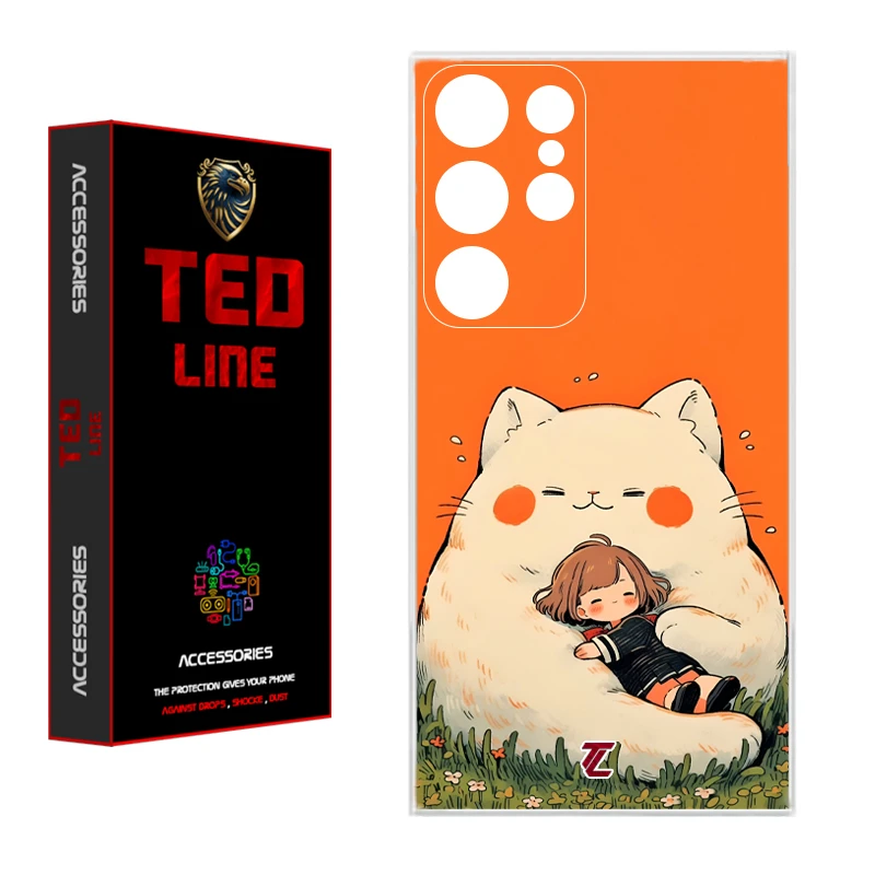 کاور تدلاین طرح گربه نارنجی کد 1138 مناسب برای گوشی موبایل سامسونگ Galaxy S22 Ultra