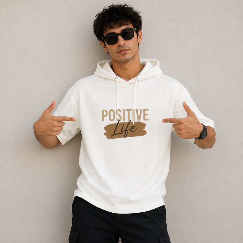 تی شرت مردانه کلاه‌دار پنبه‌ای طرح حروف مدل positive