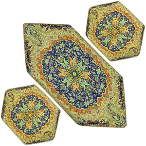 ست سه تکه رومیزی ترمه مدل دیبا جقه کد SRMH95