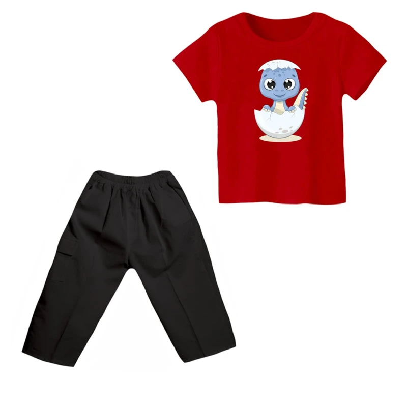 ست تی شرت و شلوارک پسرانه مدل دایناسور کد 16