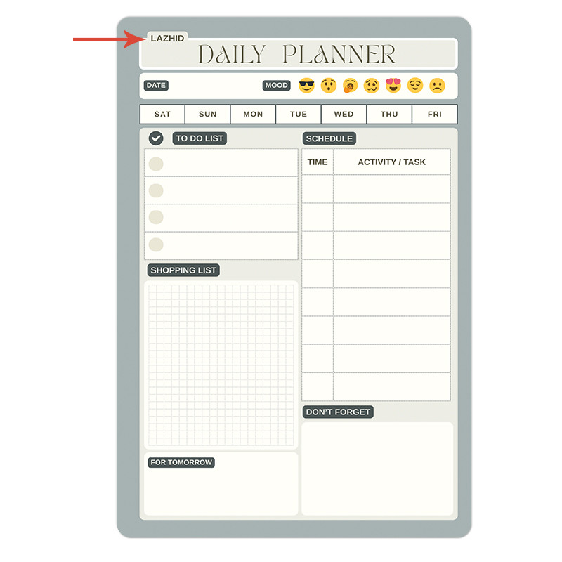 تخته وایت برد لاژید طرح پلنر روزانه سایز 20X30 سانتیمتر