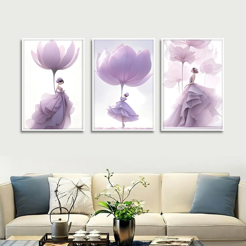 تابلو ساده بکلیت طرح استایل و مد و گل مدل شاین اکلیلی W-2780 فریم سفید مجموعه 3 عددی